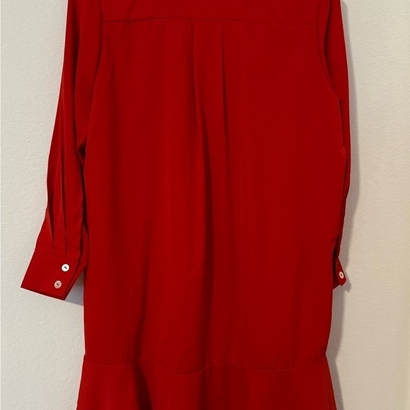 Women Button Up Shirt Long Sleeve Dress with Ruffle Hem w/ drop waist size small - Picture 7 of 9
